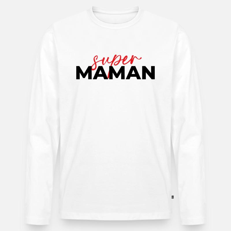 Super Mom Skript Rot auf Schwarz - Männer Premium Bio Langarmshirt - Weiß
