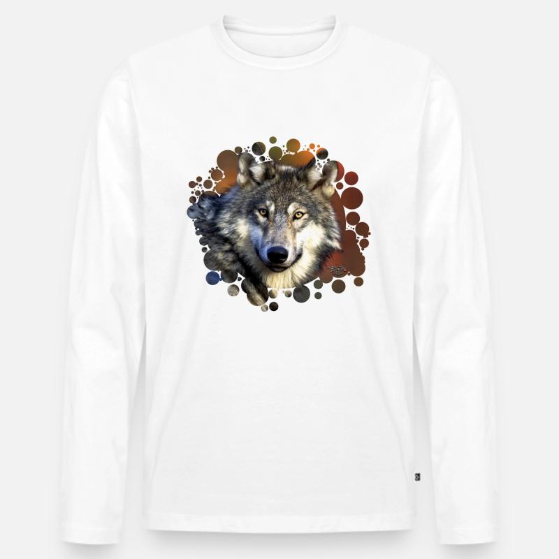 Wolfsgesicht - Männer Premium Bio Langarmshirt - Weiß