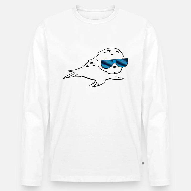 Robbe mit Shutter Shades - Männer Premium Bio Langarmshirt - Weiß