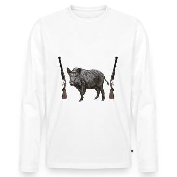 Saison Pour Chasseur salaison Pour Sanglier - T-shirt manches longues Premium bio Homme - blanc - Devant - Nico (187cm)