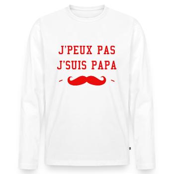 J'Peux Pas J'Suis Papa, Humour Cadeau Papa - T-shirt manches longues Premium bio Homme - blanc - Devant - Nico (187cm)