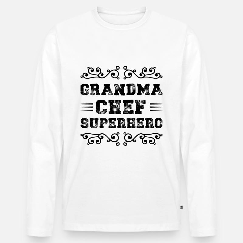 Oma Chef Superheld - Männer Premium Bio Langarmshirt - Weiß