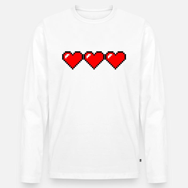 3 Pixel Herzen - Männer Premium Bio Langarmshirt - Weiß