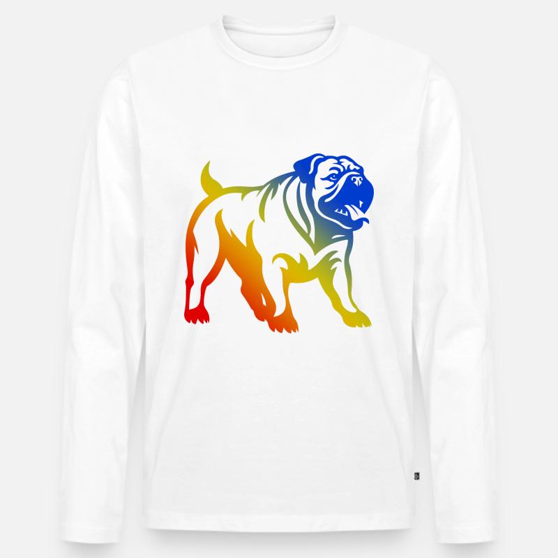 Bulldogg Hund Bunt - Männer Premium Bio Langarmshirt - Weiß