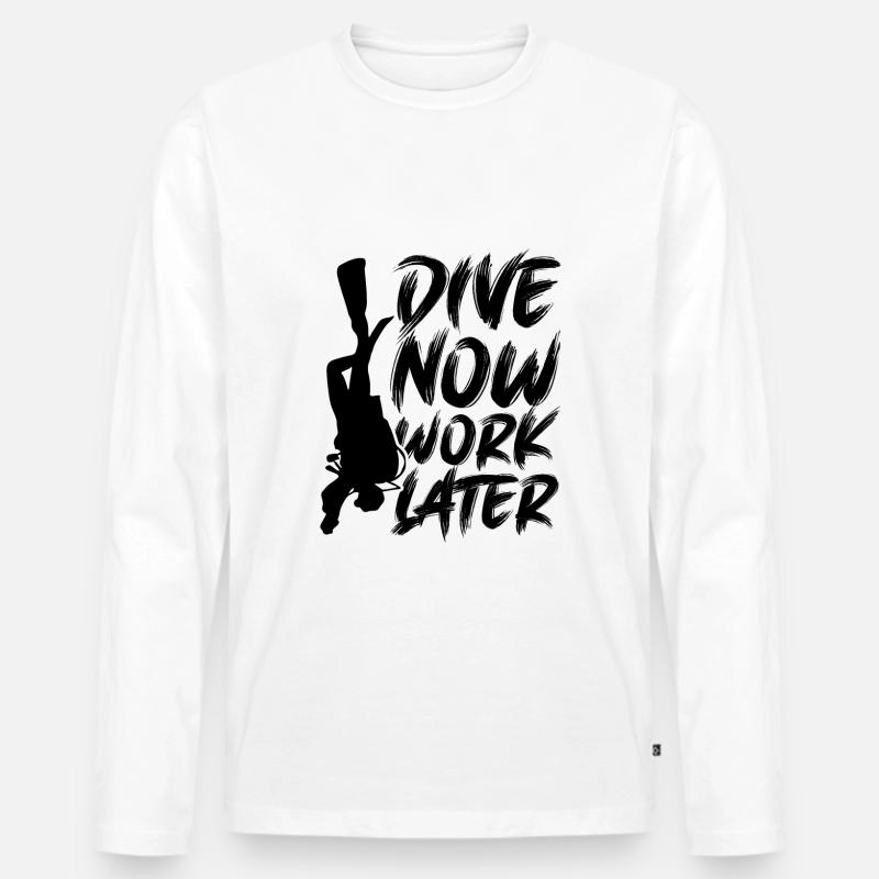 Dive now Tauchen Spruch - Männer Premium Bio Langarmshirt - Weiß