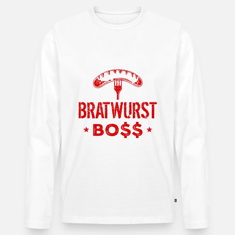 Bratwurst Boss Chefkoch - Männer Premium Bio Langarmshirt - Weiß