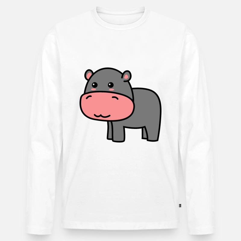 Nilpferd Comic Tier - Männer Premium Bio Langarmshirt - Weiß