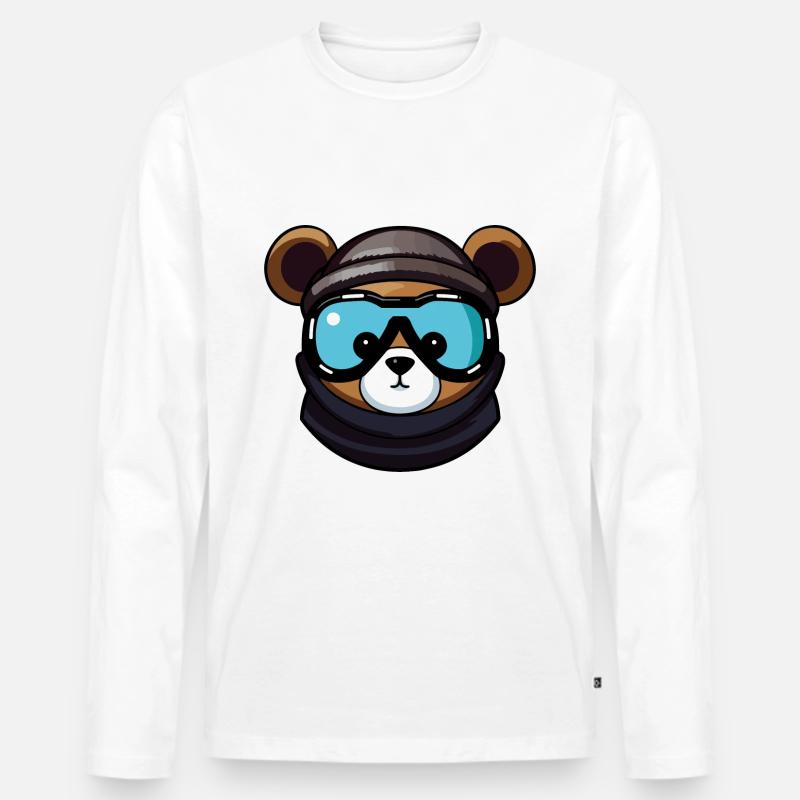 Bär Snowboard Ski Brille Comic - Männer Premium Bio Langarmshirt - Weiß
