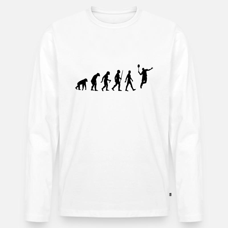 Evolution - badminton, badminton, human, monkey - Men's Premium Organic Long Sleeve Shirt - white