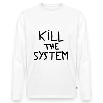 kill the system - T-shirt manches longues Premium bio Homme - blanc - Devant - Nico (187cm)