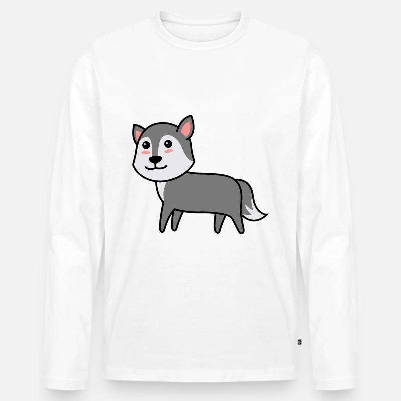 Wolf Comic Tier - Männer Premium Bio Langarmshirt - Weiß