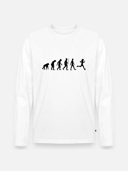 Evolution Human Monkey Jogger Jogger Correr Deporte - Camiseta ecológica prémium de manga larga para hombre - blanco