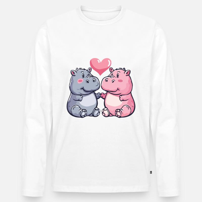 Nilpferd Comic Tier Paar Liebe - Männer Premium Bio Langarmshirt - Weiß