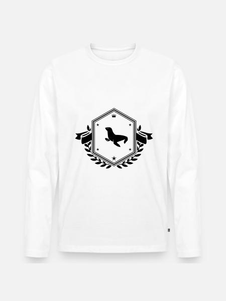 Seehund Wappen - Männer Premium Bio Langarmshirt - Weiß