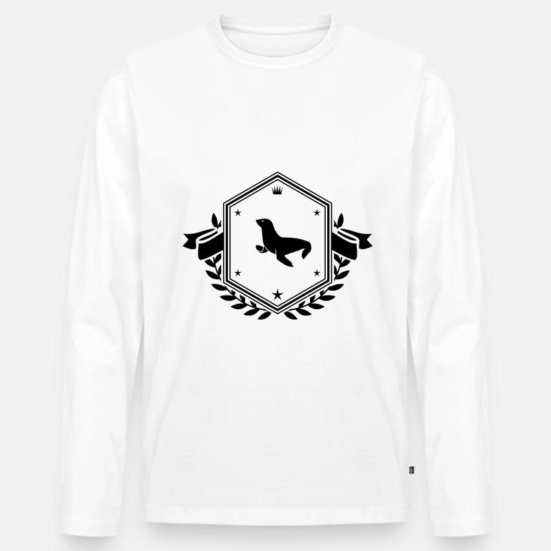 Seehund Wappen - Männer Premium Bio Langarmshirt - Weiß