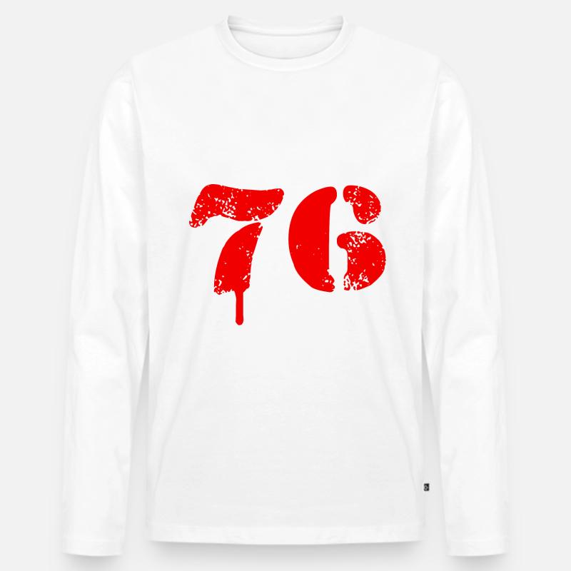 76 Zahl Symbol - Männer Premium Bio Langarmshirt - Weiß