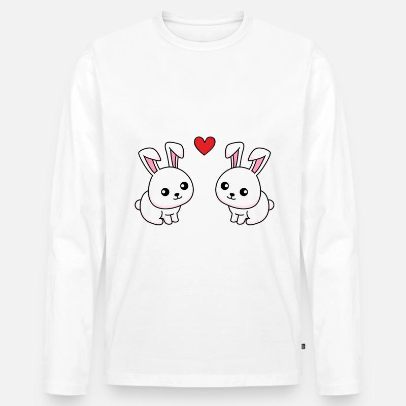 Hase Comic Paar Liebe - Männer Premium Bio Langarmshirt - Weiß