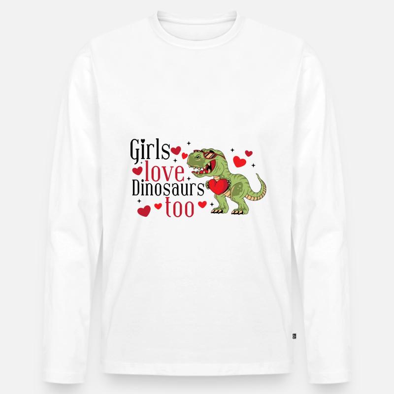 Mädchen lieben Dinosaurier - Männer Premium Bio Langarmshirt - Weiß