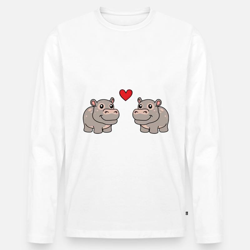 Nilpferd Comic Tier Paar Liebe - Männer Premium Bio Langarmshirt - Weiß