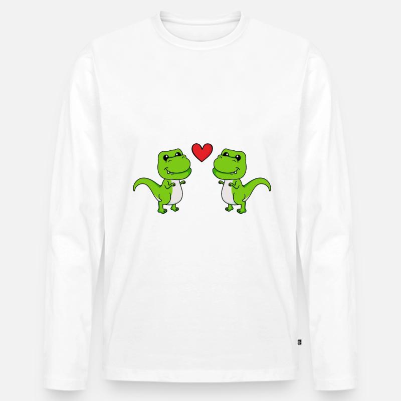 Dinosaurier T-Rex Paar Liebe - Männer Premium Bio Langarmshirt - Weiß