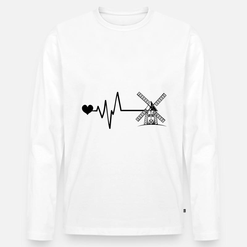 Windmühle Puls Herz Liebe - Männer Premium Bio Langarmshirt - Weiß