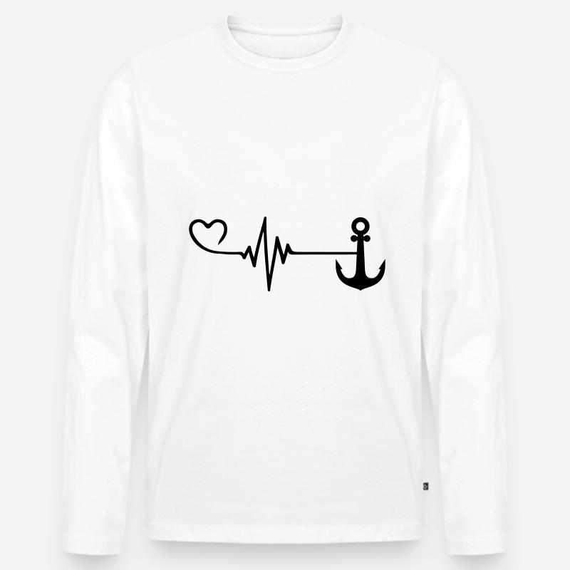 Anker Herz Pulsschlag - Männer Premium Bio Langarmshirt - Weiß