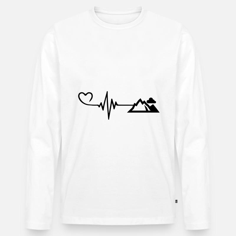 Berge Puls Herz - Männer Premium Bio Langarmshirt - Weiß