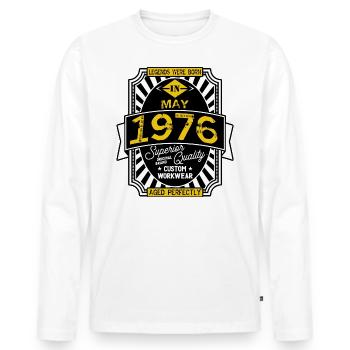 1976 MAY - Men's Premium Organic Long Sleeve Shirt - white - Front - Nico (187cm)