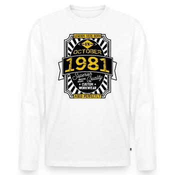 1981 OCTOBER - Men's Premium Organic Long Sleeve Shirt - white - Front - Nico (187cm)