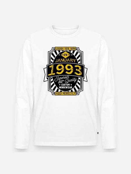 1993 JANUARY - Men's Premium Organic Long Sleeve Shirt - white