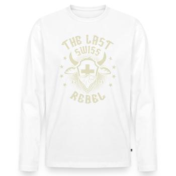 Der letzte Schweizer Rebell mit Schweizer Wappen - Männer Premium Bio Langarmshirt - Weiß - Vorne - Nico (187cm)