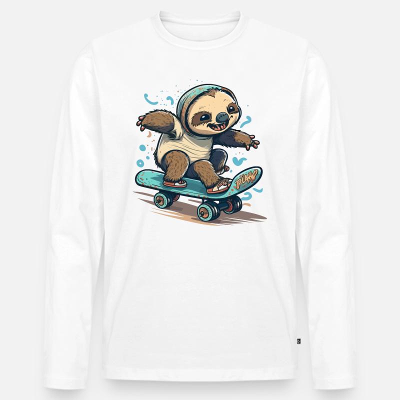 Faultier Skateboarder - Männer Premium Bio Langarmshirt - Weiß