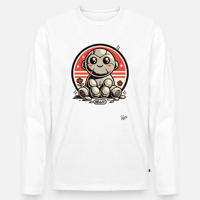 Hallo! Süßer Stein-Affe - Männer Premium Bio Langarmshirt - Weiß