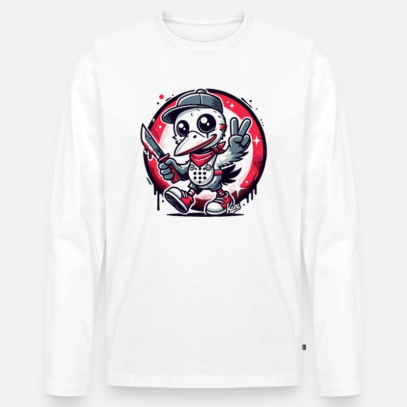 Lustiger Horror-Vogel mit Peace-Zeichen - Männer Premium Bio Langarmshirt - Weiß