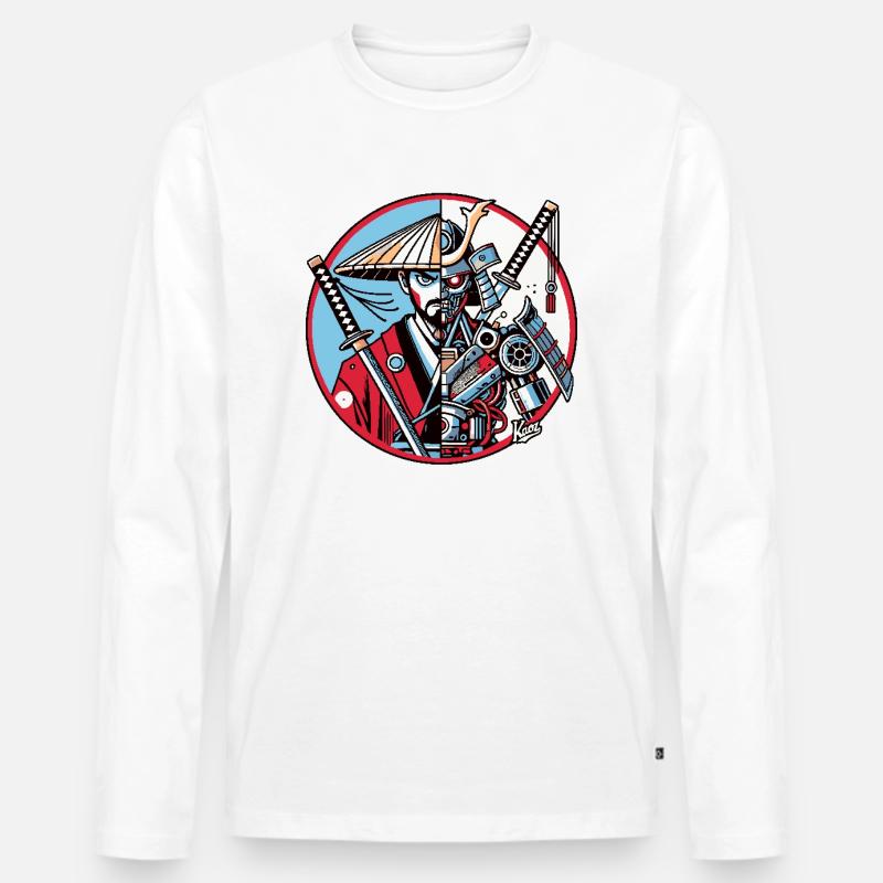 Samurai-Ronin oder Mecha-Shogun - Männer Premium Bio Langarmshirt - Weiß