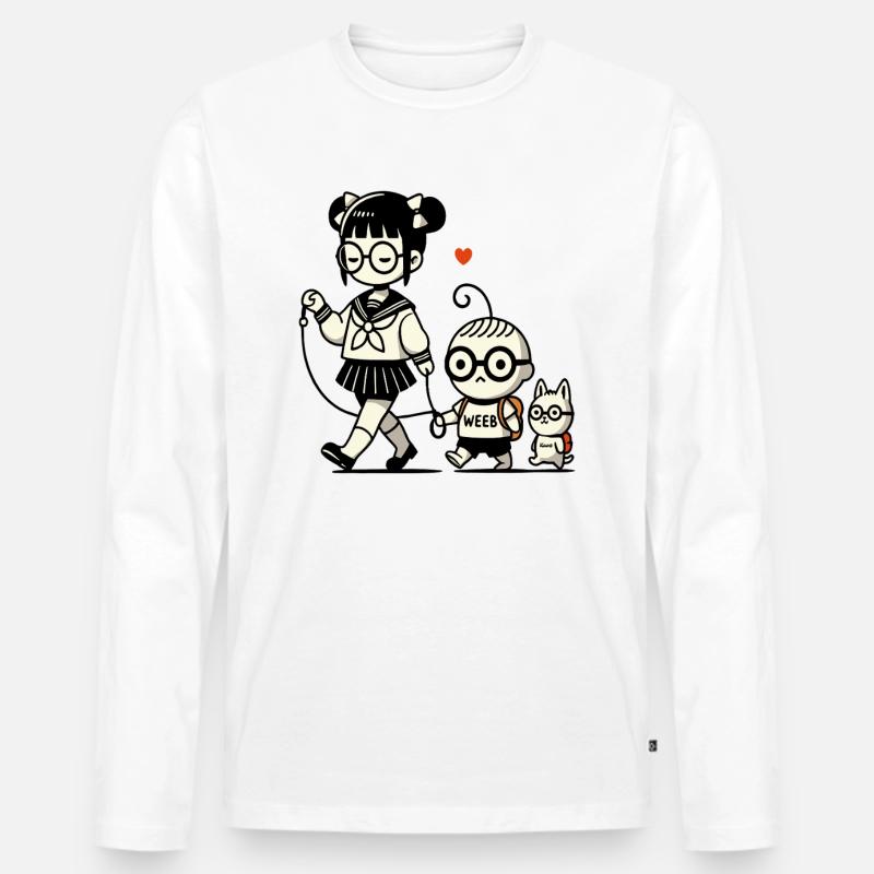 japanisches Schulmädchen, kleiner Brudermit Hund - Männer Premium Bio Langarmshirt - Weiß