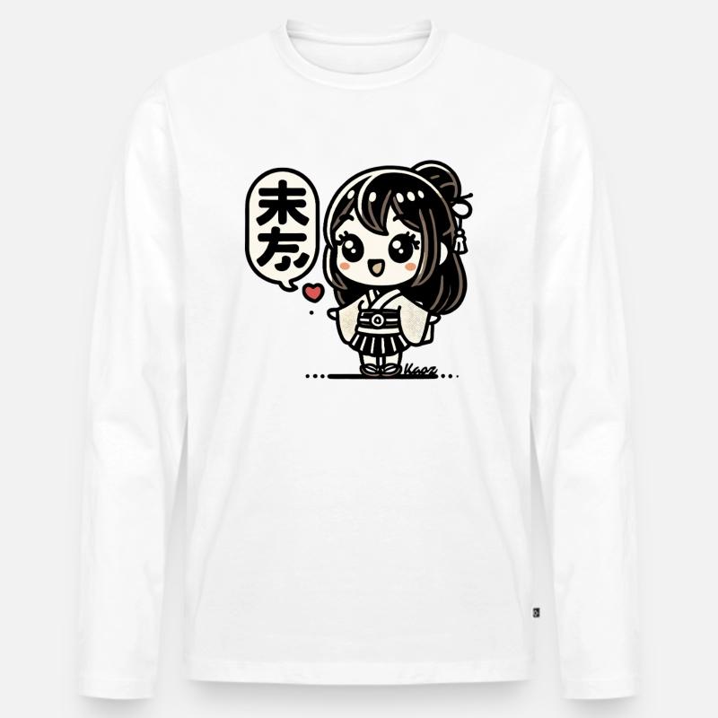 Süßes japanisches Chibi-Mädchen im Kimono - Männer Premium Bio Langarmshirt - Weiß