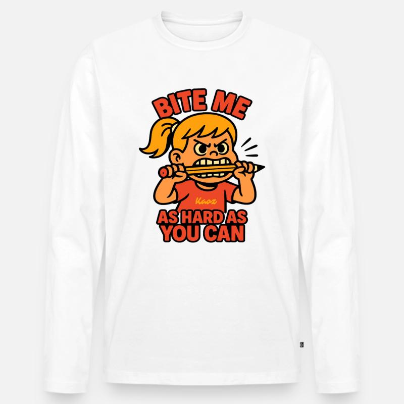 Beiß mich! Comic-Mädchen mit Wutanfall - Männer Premium Bio Langarmshirt - Weiß