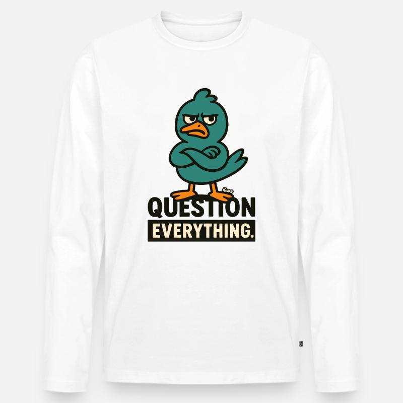 Misstrauischer Vogel – Hinterfrage alles - Männer Premium Bio Langarmshirt - Weiß