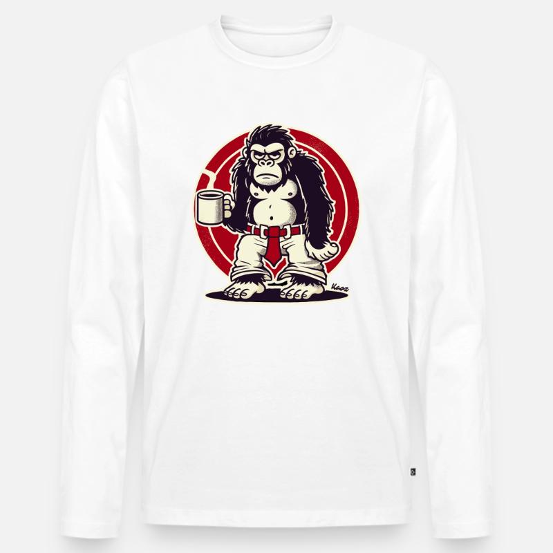 Schlechte Laune Affee mit Kaffee - Männer Premium Bio Langarmshirt - Weiß