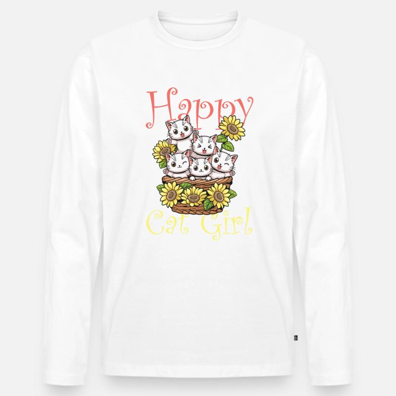 Happy Cat Mädchen Kätzchen - Männer Premium Bio Langarmshirt - Weiß