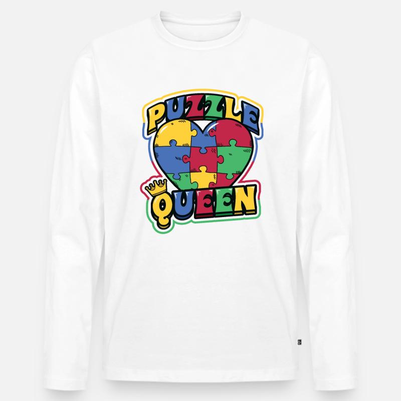 Puzzle Queen Puzzlespiel - Männer Premium Bio Langarmshirt - Weiß