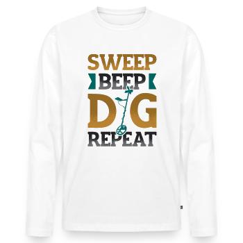 Sweep Beep Dig Repeat Treasure Hunt Metal - Men's Premium Organic Long Sleeve Shirt - white - Front - Nico (187cm)
