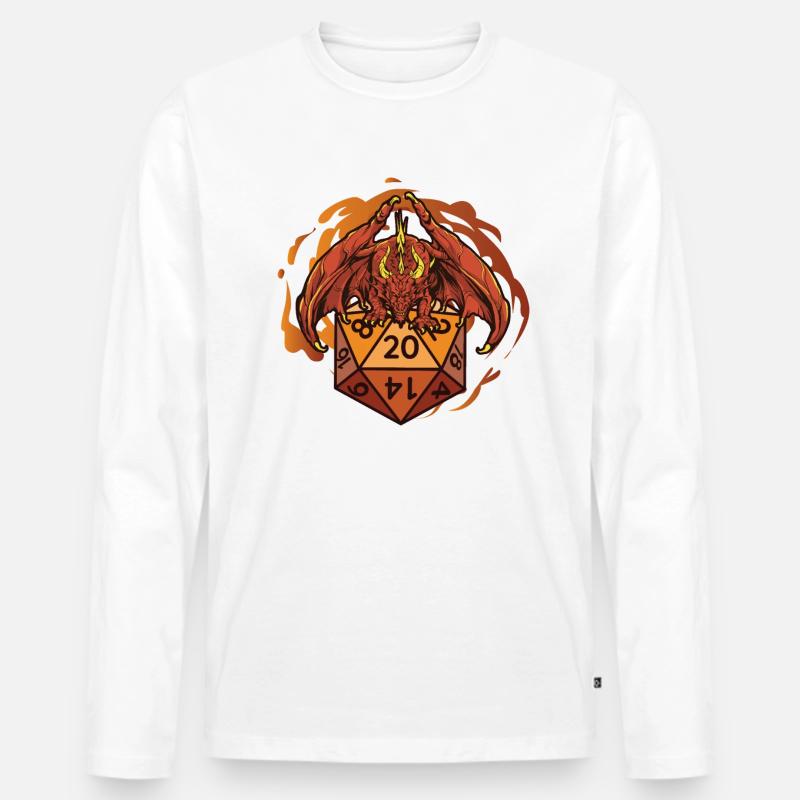 Drache Mit D20 Würfeln - Männer Premium Bio Langarmshirt - Weiß