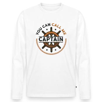 Vous pouvez m’appeler capitaine, batelier - T-shirt manches longues Premium bio Homme - blanc - Devant - Nico (187cm)