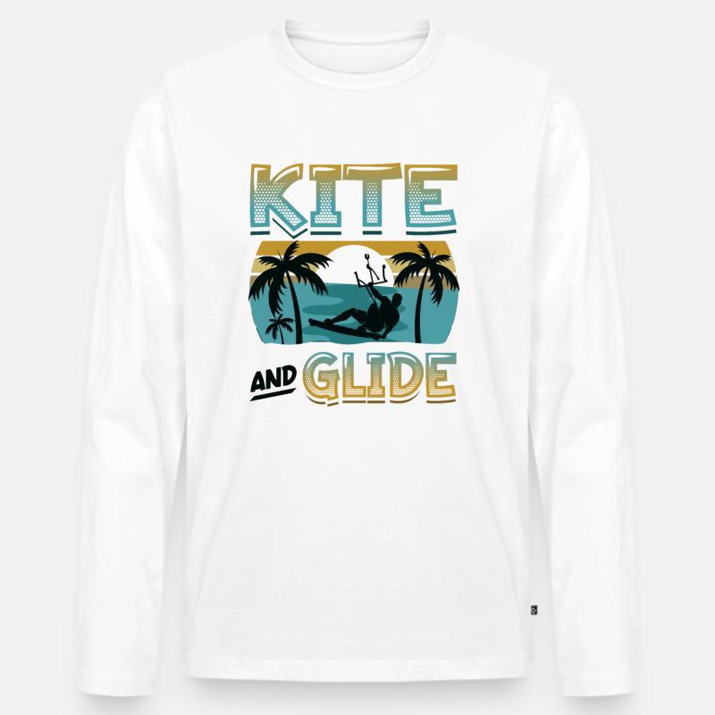 Kite And Glide, Kitesurfing - Männer Premium Bio Langarmshirt - Weiß