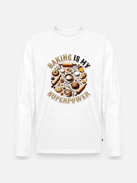 Baking Superpower Baker Dessert Confectioner - Men's Premium Organic Long Sleeve Shirt - white