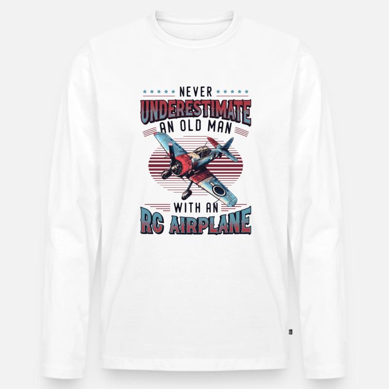 Alter Mann Mit Modellflugzeug - Männer Premium Bio Langarmshirt - Weiß