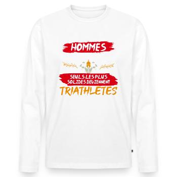 cadeau marrant solide triathlète triathlon - T-shirt manches longues Premium bio Homme - blanc - Devant - Nico (187cm)