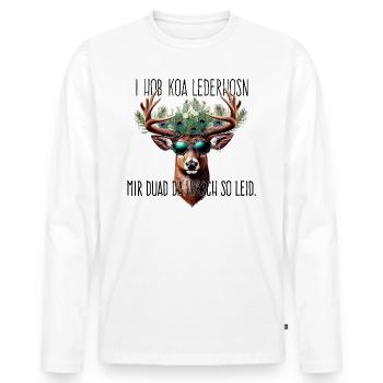 I hob koa Ledahosn Lederhose Hirsch - Männer Premium Bio Langarmshirt - Weiß - Vorne - Nico (187cm)